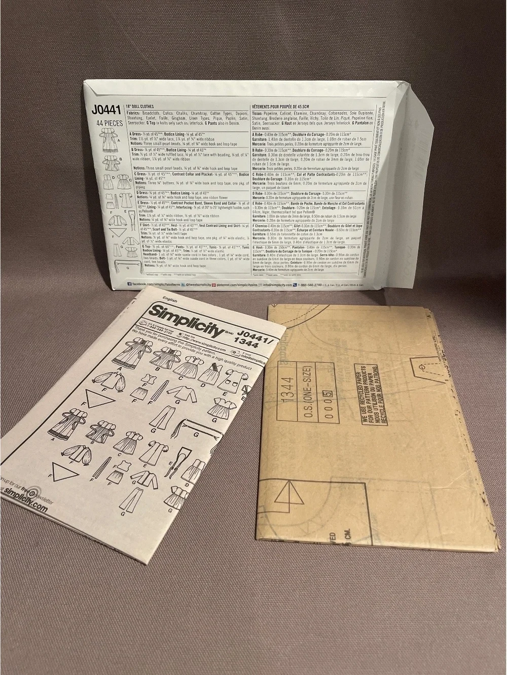 Simplicity J0441 18 In Doll Clothes Sewing Pattern American Girl 44 Pieces Uncut